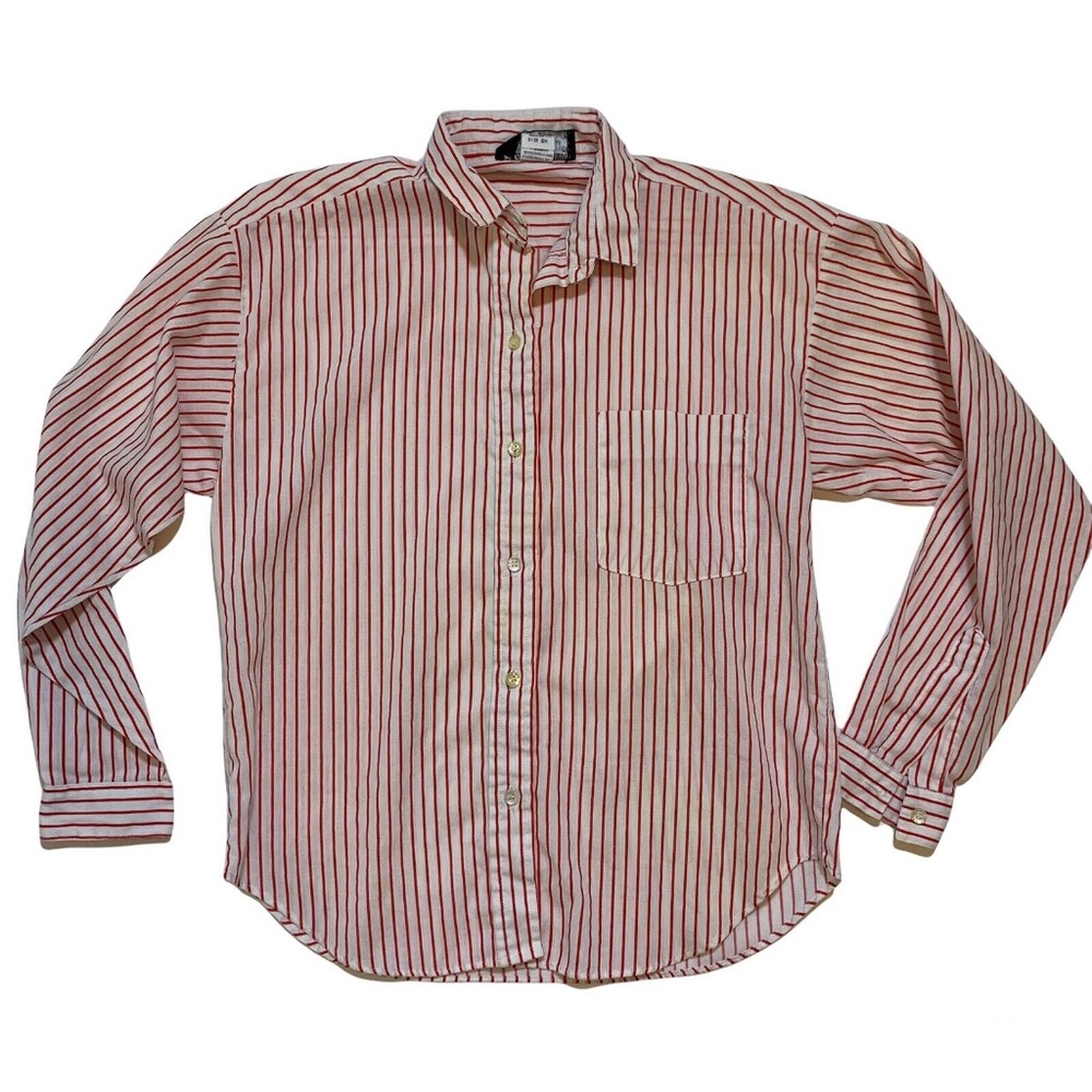Vintage 80s Hunters Glen Red White Striped Made in USA Women's Shirt Size Small